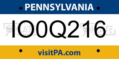 IO0Q216 Pennsylvania License Plate