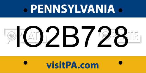 IO2B728 Pennsylvania License Plate