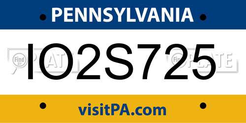 IO2S725 Pennsylvania License Plate