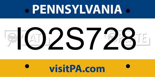 IO2S728 Pennsylvania License Plate