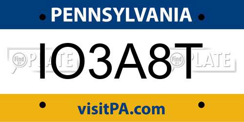 IO3A8T Pennsylvania License Plate