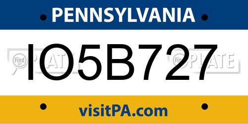 IO5B727 Pennsylvania License Plate