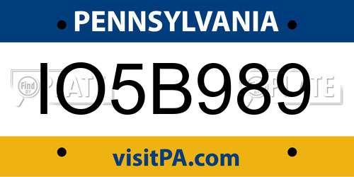 IO5B989 Pennsylvania License Plate