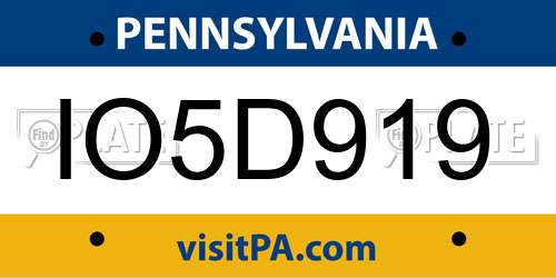 IO5D919 Pennsylvania License Plate