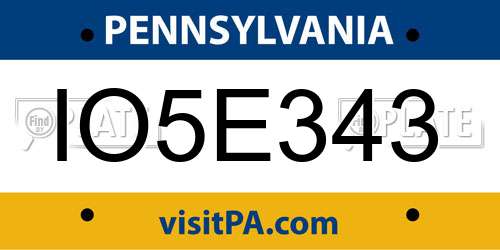 IO5E343 Pennsylvania License Plate