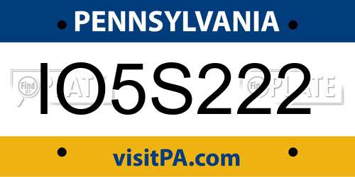 IO5S222 Pennsylvania License Plate
