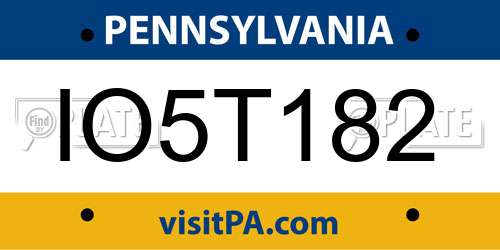 IO5T182 Pennsylvania License Plate