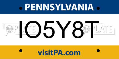 IO5Y8T Pennsylvania License Plate