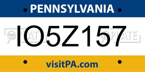 IO5Z157 Pennsylvania License Plate