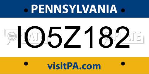 IO5Z182 Pennsylvania License Plate