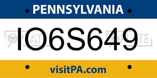 IO6S649 Pennsylvania License Plate