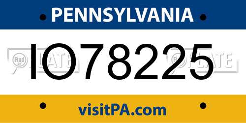 IO78225 Pennsylvania License Plate