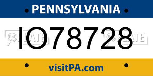 IO78728 Pennsylvania License Plate