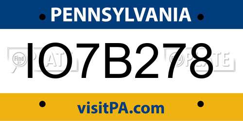 IO7B278 Pennsylvania License Plate