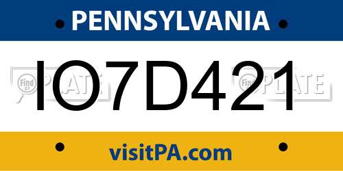 IO7D421 Pennsylvania License Plate