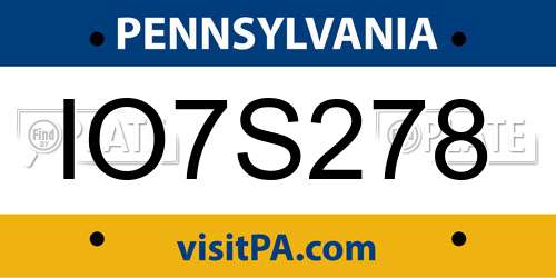 IO7S278 Pennsylvania License Plate