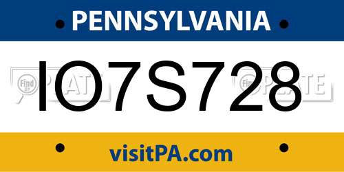 IO7S728 Pennsylvania License Plate