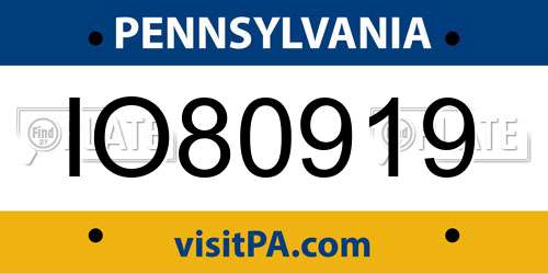 IO80919 Pennsylvania License Plate
