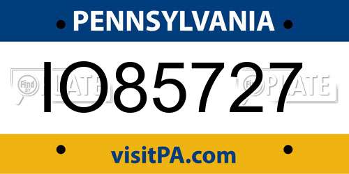 IO85727 Pennsylvania License Plate