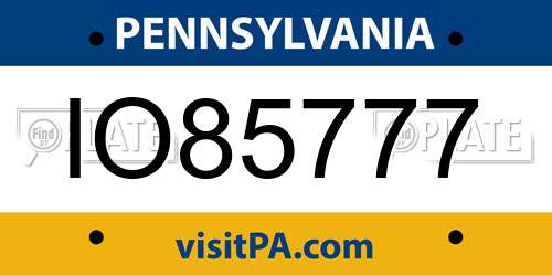 IO85777 Pennsylvania License Plate