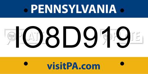 IO8D919 Pennsylvania License Plate