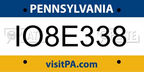 IO8E338 Pennsylvania License Plate