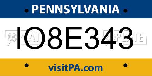 IO8E343 Pennsylvania License Plate