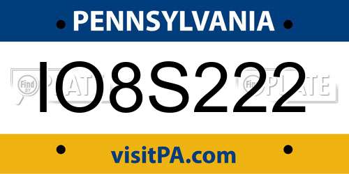 IO8S222 Pennsylvania License Plate