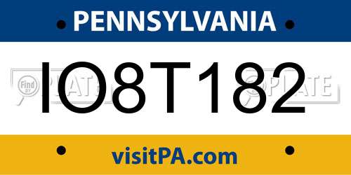IO8T182 Pennsylvania License Plate