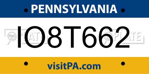 IO8T662 Pennsylvania License Plate