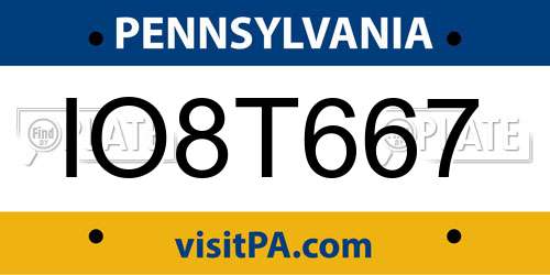 IO8T667 Pennsylvania License Plate