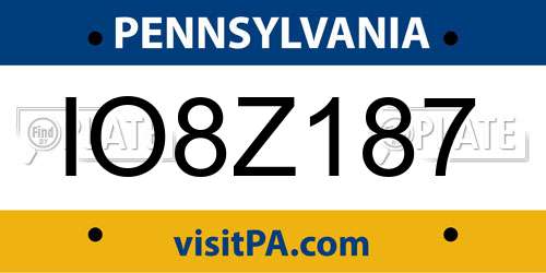 IO8Z187 Pennsylvania License Plate