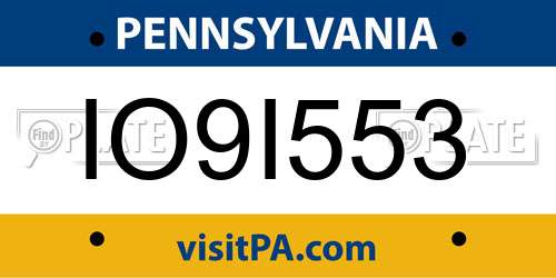 IO9I553 Pennsylvania License Plate