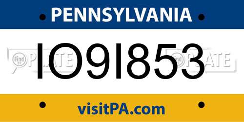 IO9I853 Pennsylvania License Plate