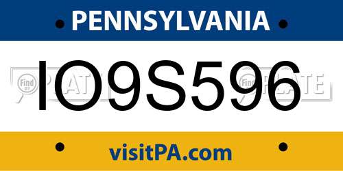 IO9S596 Pennsylvania License Plate