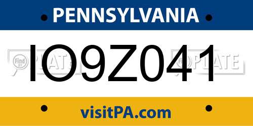 IO9Z041 Pennsylvania License Plate