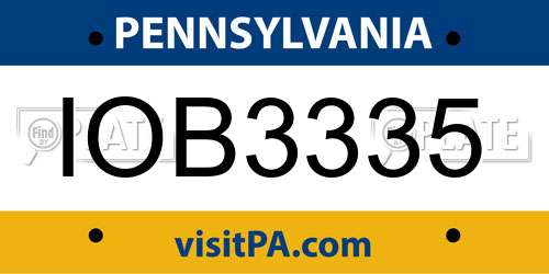 IOB3335 Pennsylvania License Plate