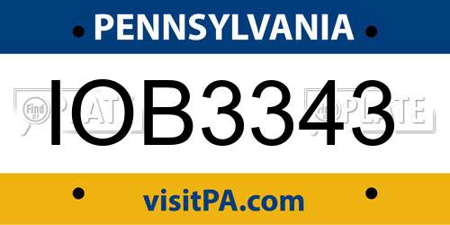 IOB3343 Pennsylvania License Plate