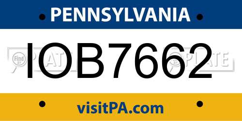 IOB7662 Pennsylvania License Plate
