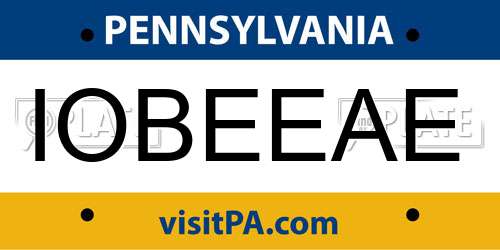 IOBEEAE Pennsylvania License Plate