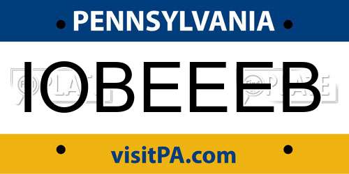 IOBEEEB Pennsylvania License Plate