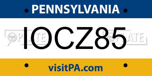 IOCZ85 Pennsylvania License Plate