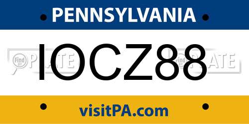 IOCZ88 Pennsylvania License Plate