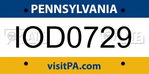 IOD0729 Pennsylvania License Plate