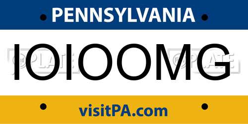 IOIOOMG Pennsylvania License Plate