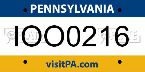 IOO0216 Pennsylvania License Plate