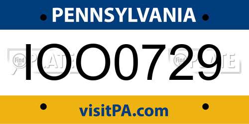 IOO0729 Pennsylvania License Plate