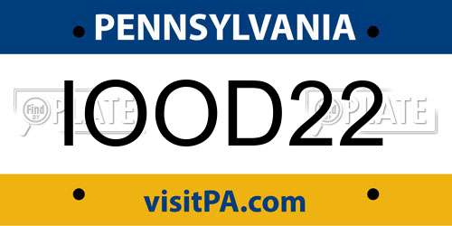 IOOD22 Pennsylvania License Plate