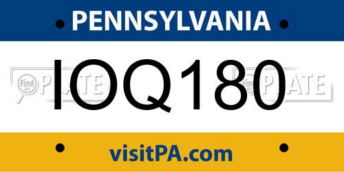 IOQ180 Pennsylvania License Plate