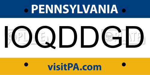 IOQDDGD Pennsylvania License Plate